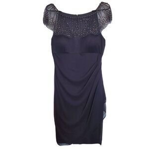 DJ-Jaz Dress Womens Navy Blue Size 10 Beaded Cocktail Shift Embellished Evening